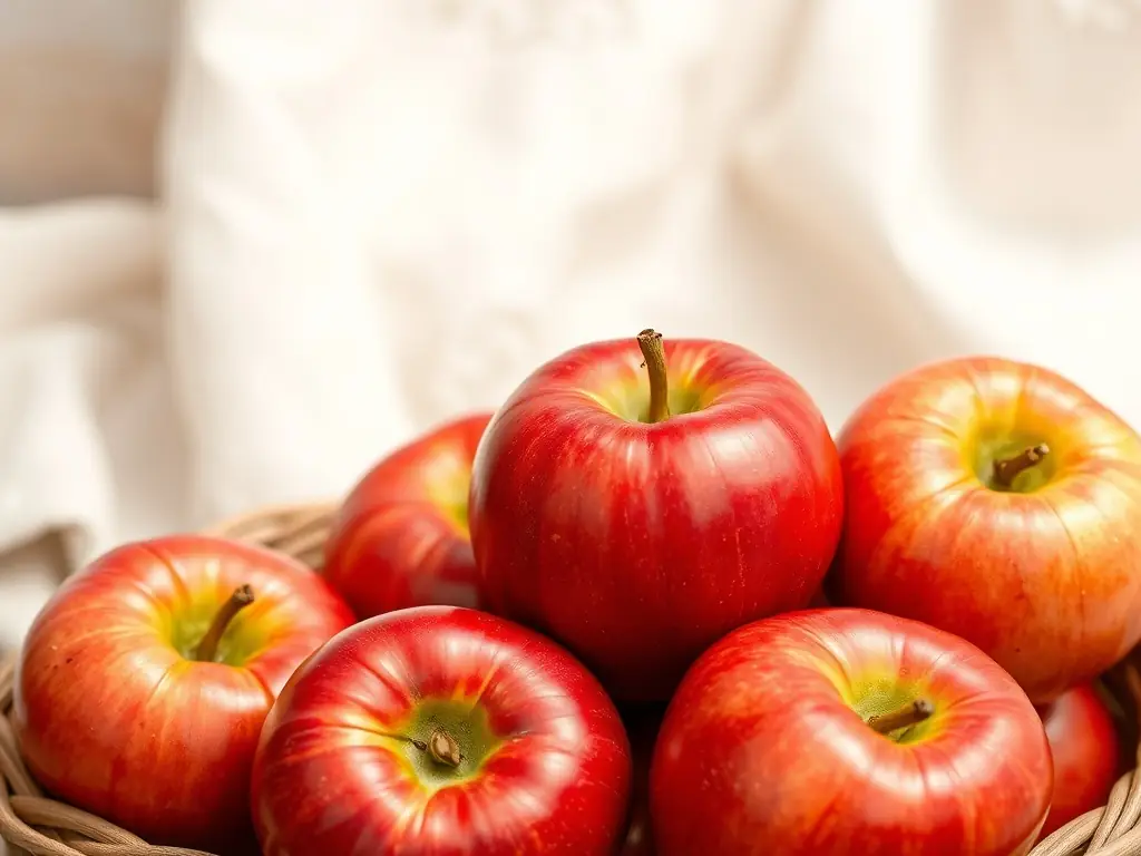 A photo of a basket filled with Fuji apples at Homepage Orchard, highlighting their rosy color and smooth skin.